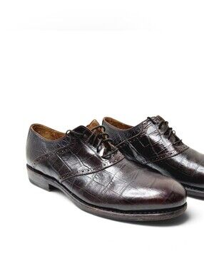 Blackstone, Brown, Croc Embossed Leather Oxford Shoes. 10.5